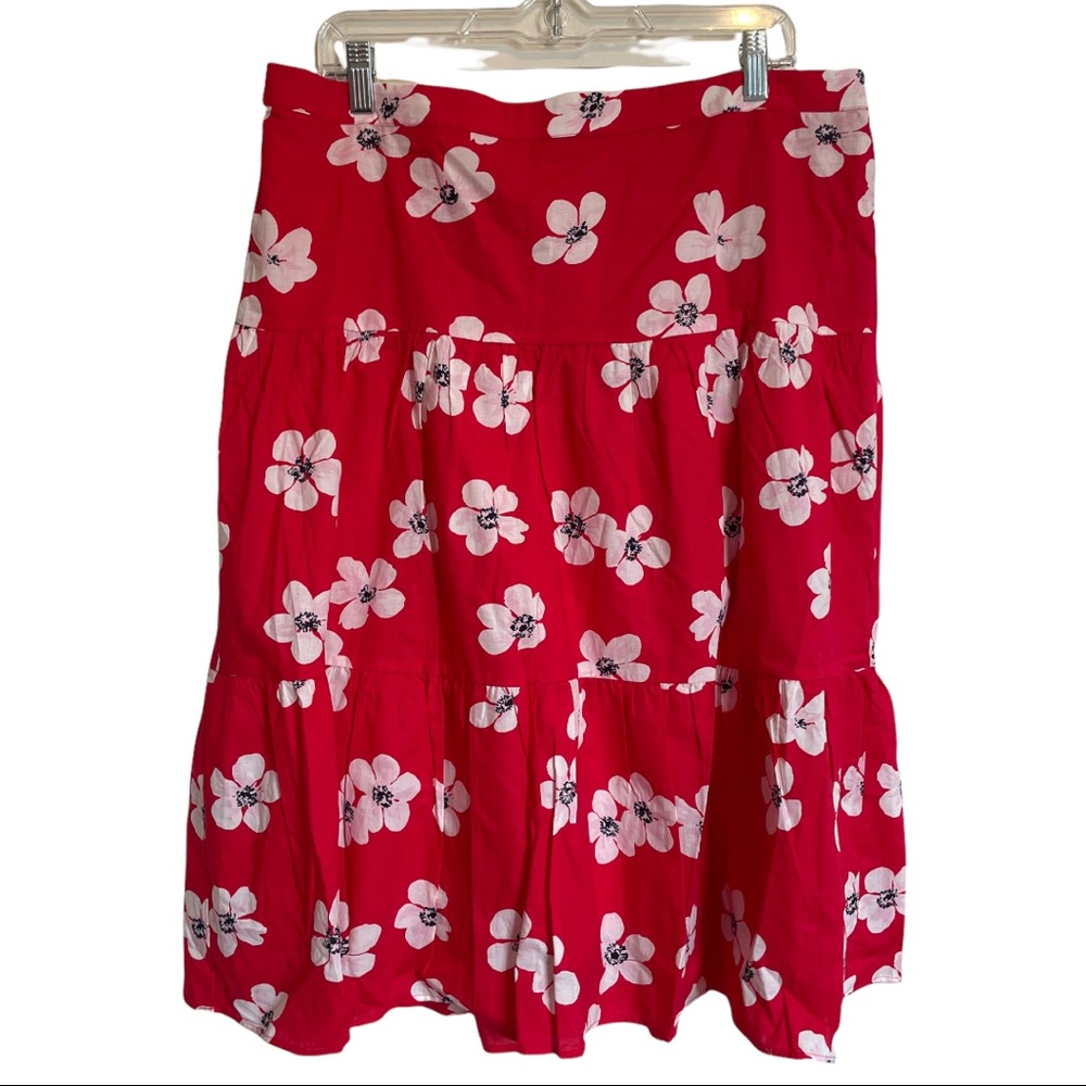 J Crew Skirt Red Floral Size XL